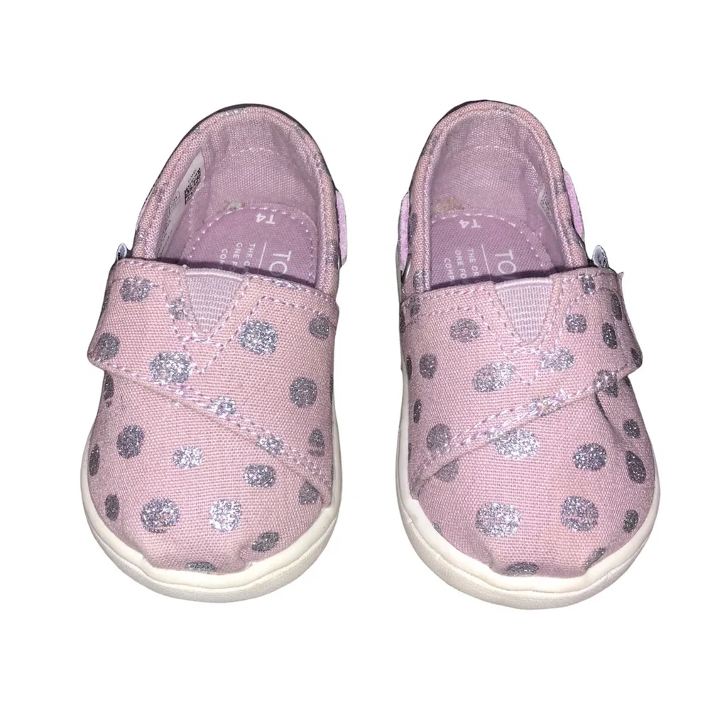 Toms Bimini Infant Lilac Slip-On Shoes with Metallic Polka Dots
